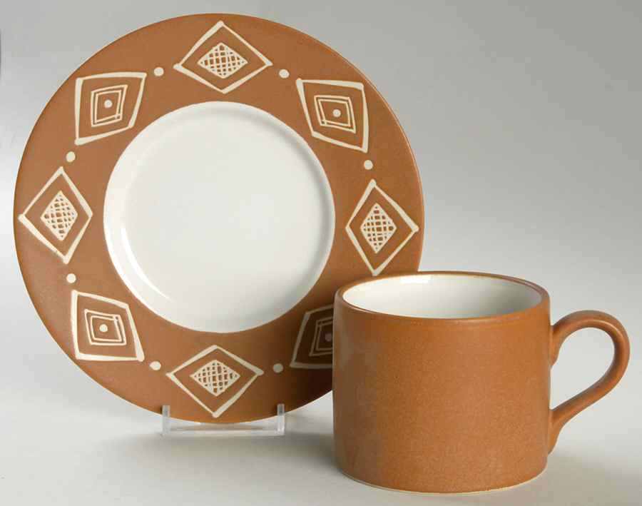 Bongo (Brown) Flat Cup & Saucer Set by Pottery Barn China-1