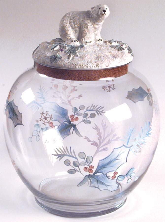 Winter Frost Glassware Cookie Jar & Ceramic Figural Lid by Pfaltzgraff-1