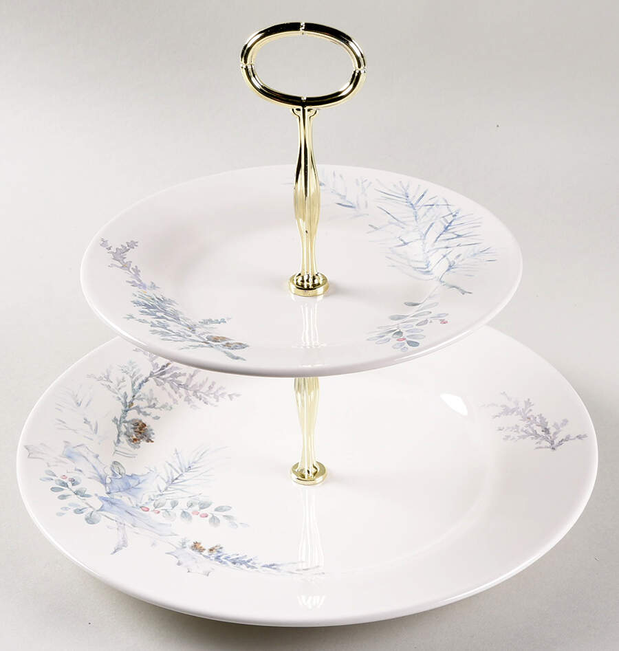 Winter Frost 6 5/8"-10"  2 Tiered Serving Tray (Dp, Sp) HC by Pfaltzgraff-1