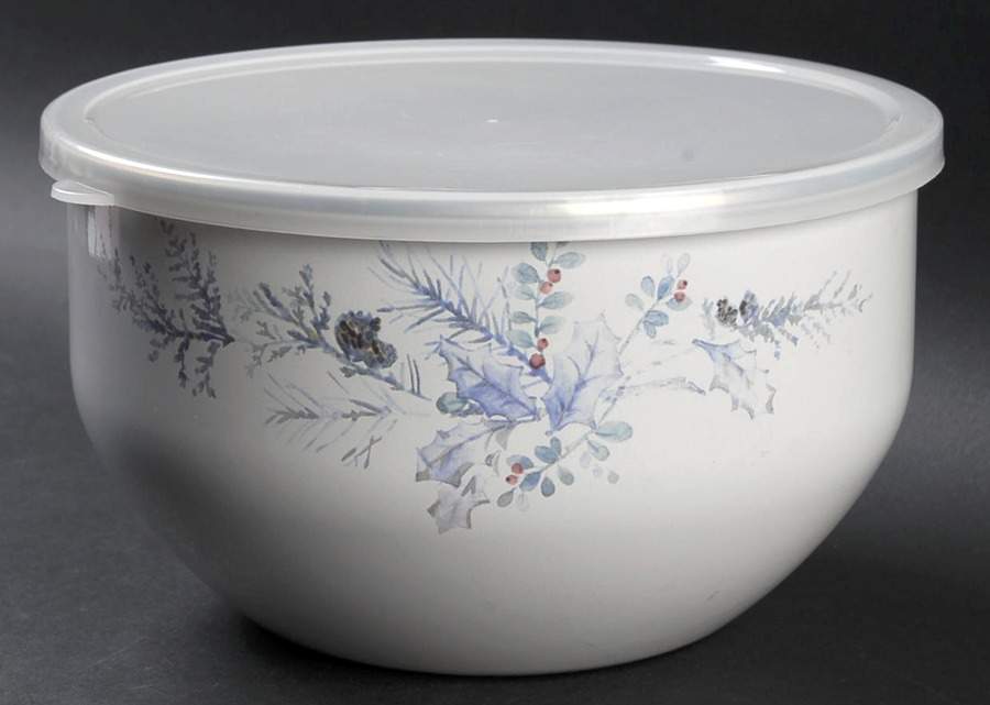 Winter Frost 7 3/4" Metal Bowl W/Plastic Lid by Pfaltzgraff-1