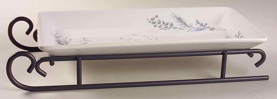 Winter Frost Sled Server-11" Rectangular Tray W/Iron Sled Stand by Pfaltzgraff-1