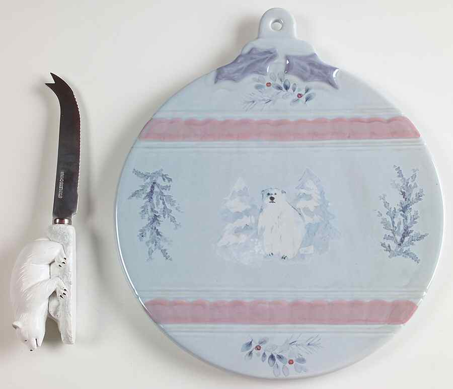 Winter Frost Cheese Tray/Board and Sculpted Slicer by Pfaltzgraff-1