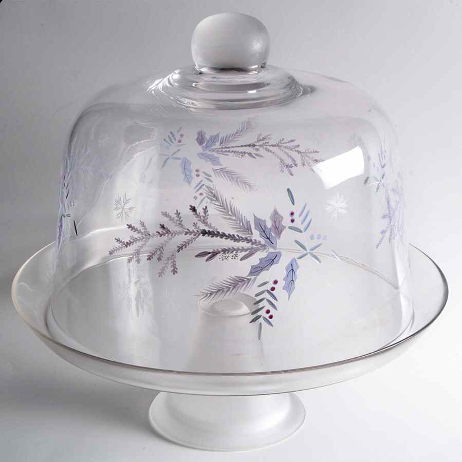 Winter Frost Glassware Cake Stand with Dome by Pfaltzgraff-1