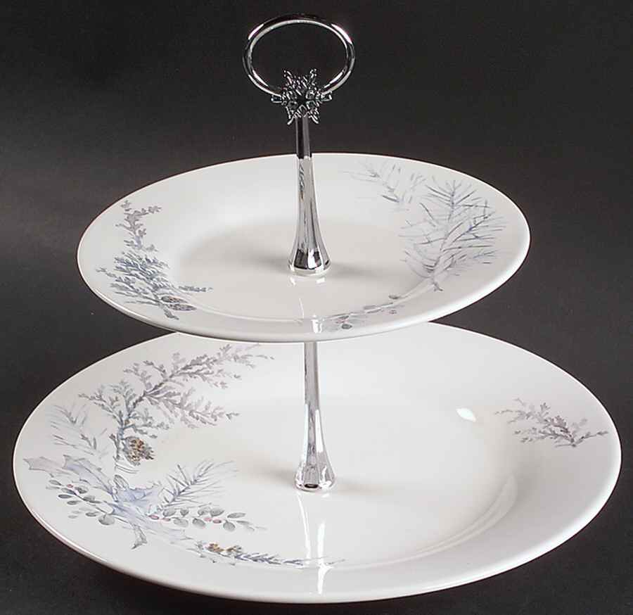 Winter Frost 2 Tiered Serving Tray (Dinner & Salad Plate) by Pfaltzgraff-1