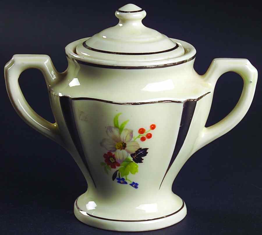 White Flower Platinum Sugar Bowl & Lid by Porcelier-1