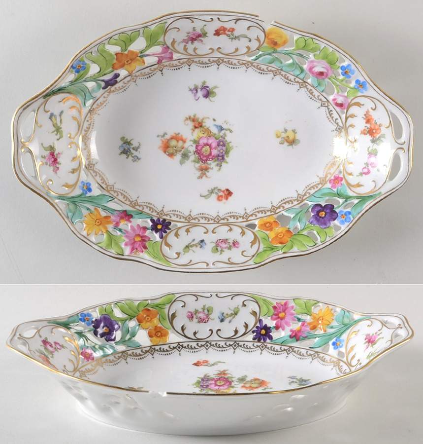 PUN62 11" Pierced Oval Bowl by Porcelain Union-1