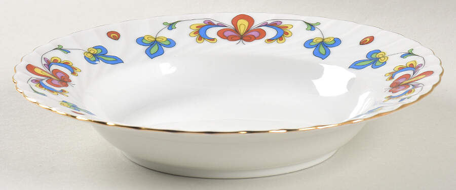 Farmer's Rose (Swirl, Gold Trim) Rim Soup Bowl by Porsgrund-1