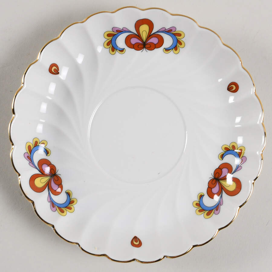 Farmer's Rose (Swirl, Gold Trim) Saucer for Flat Cup by Porsgrund-1