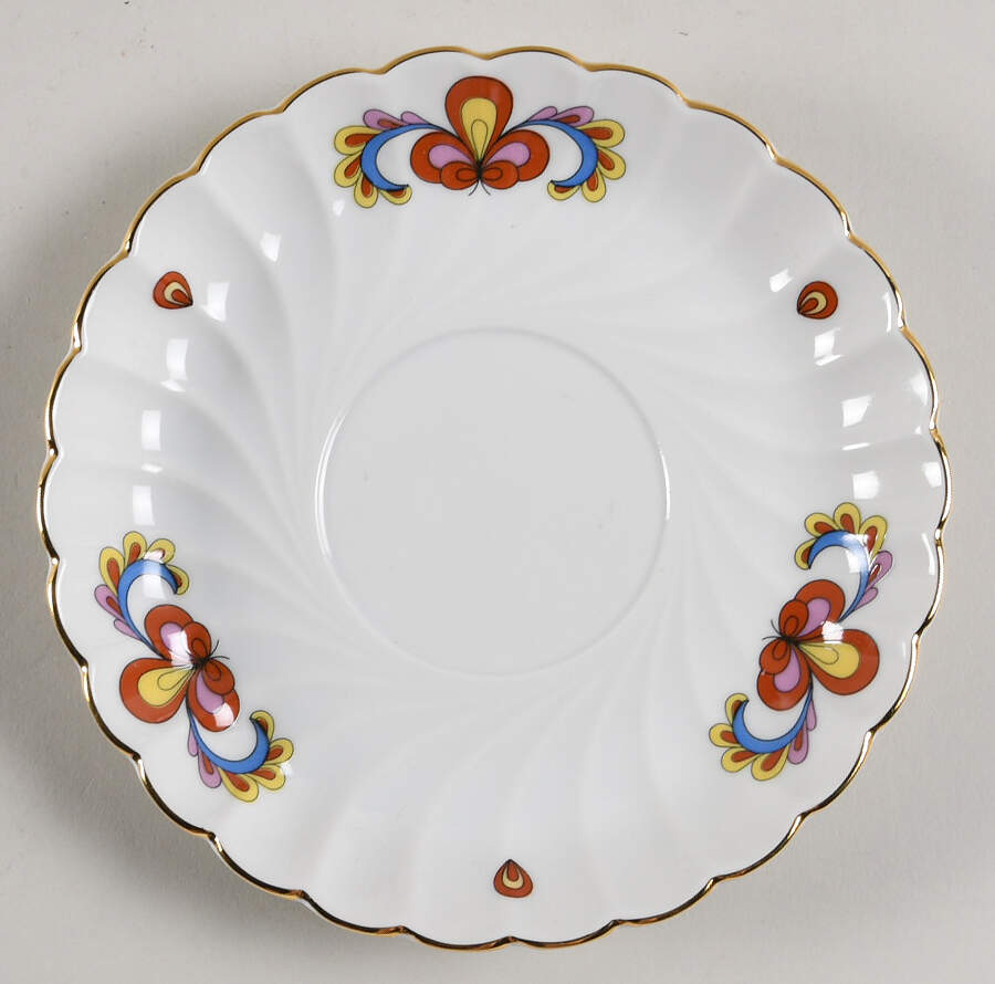 Farmer's Rose (Swirl, Gold Trim) Saucer for Flat Cup by Porsgrund-1