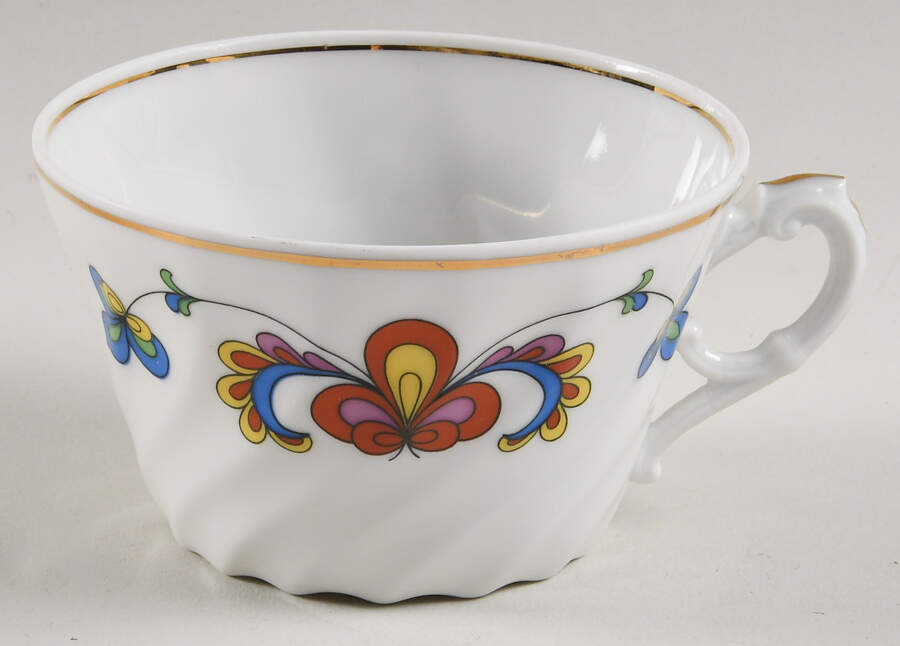 Farmer's Rose (Swirl, Gold Trim) Flat Cup by Porsgrund-1