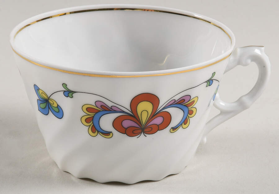 Farmer's Rose (Swirl, Gold Trim) Flat Cup by Porsgrund-1
