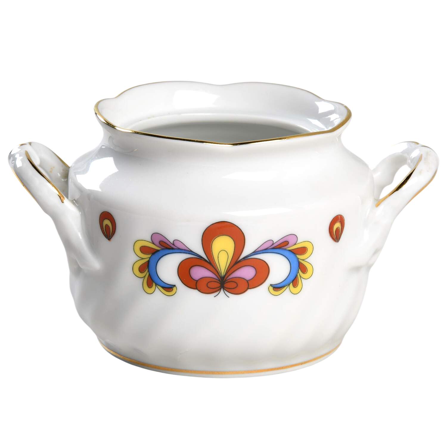 Farmer's Rose (Swirl, Gold Trim) Sugar Bowl No Lid by Porsgrund-1