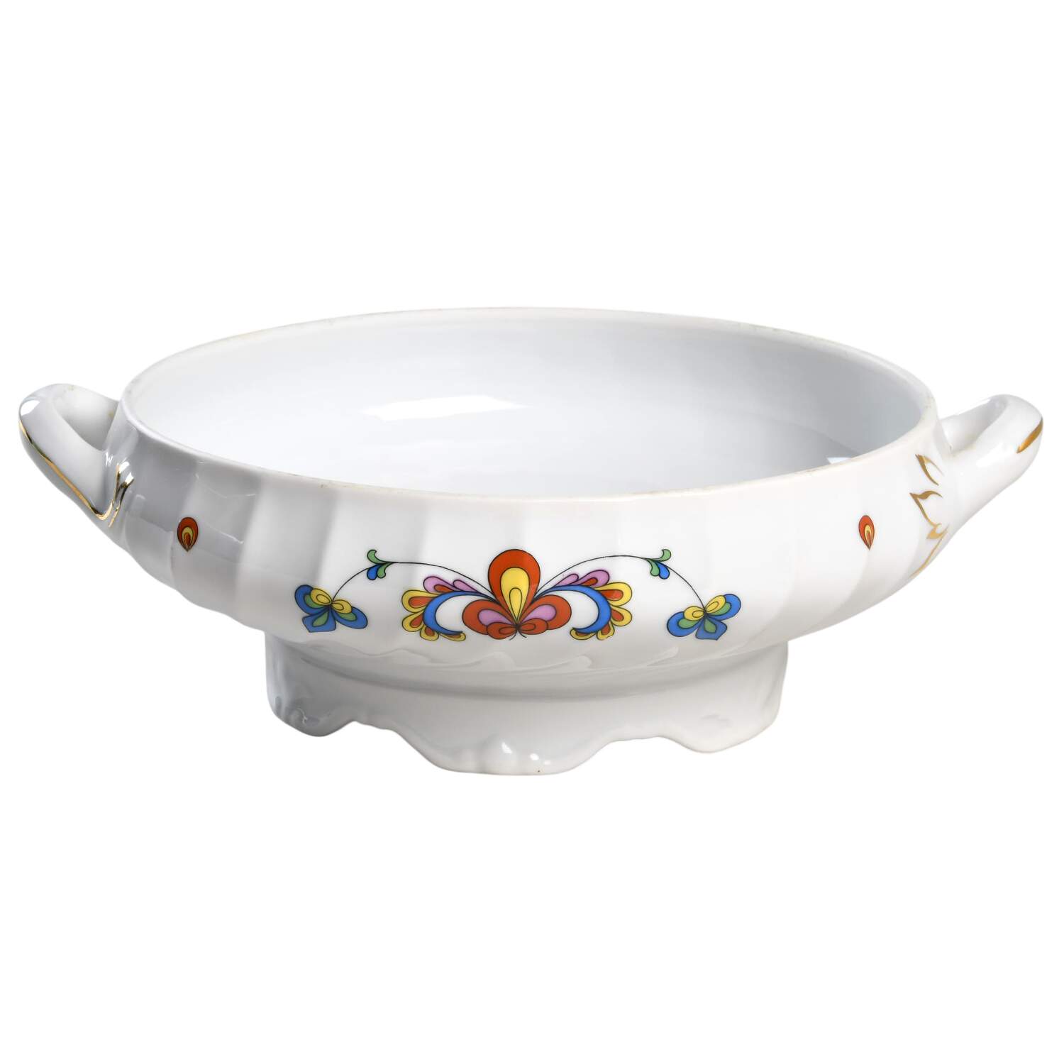 Farmer's Rose (Swirl, Gold Trim) Round Vegetable No Lid by Porsgrund-1
