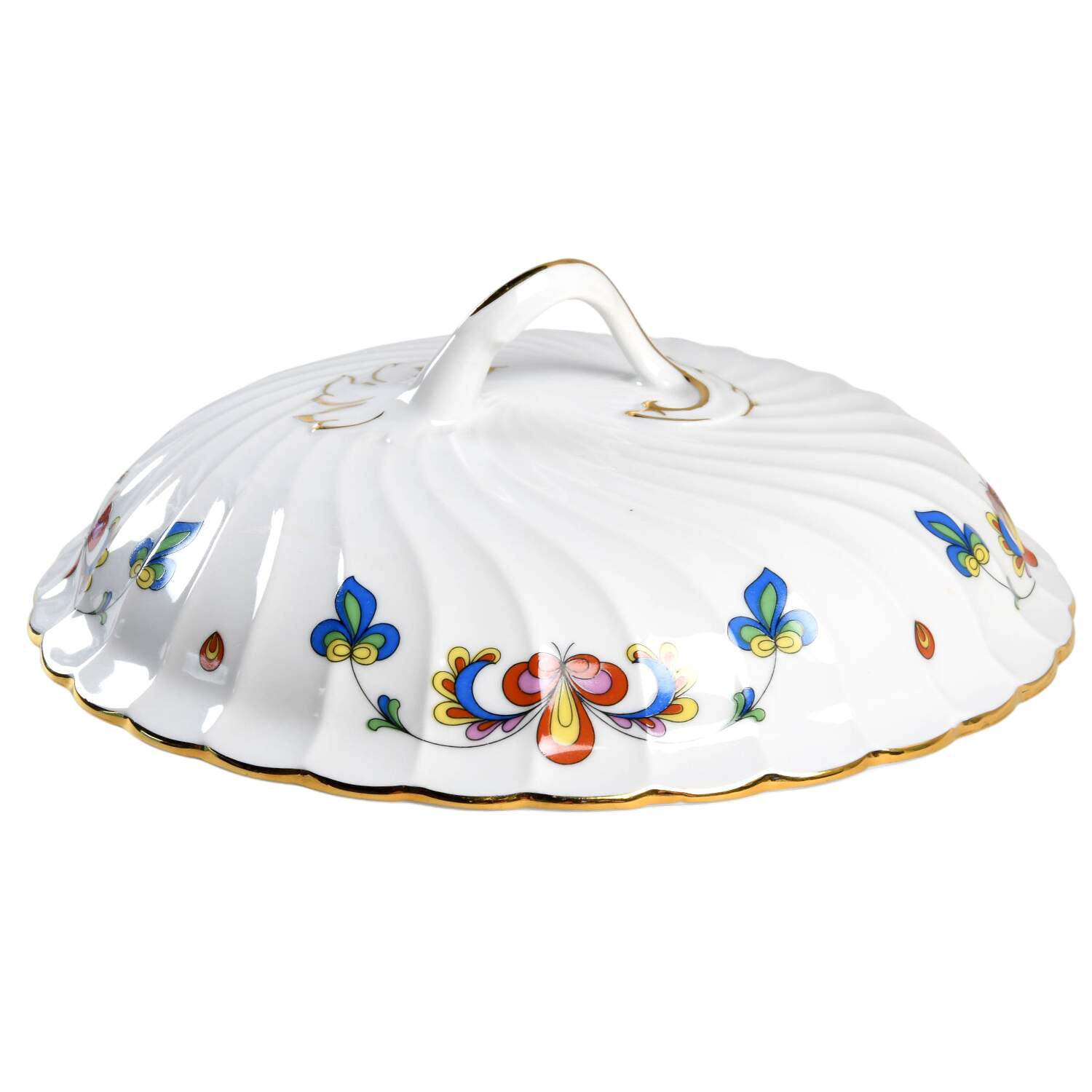 Farmer's Rose (Swirl, Gold Trim) Lid for Round Vegetable by Porsgrund-1