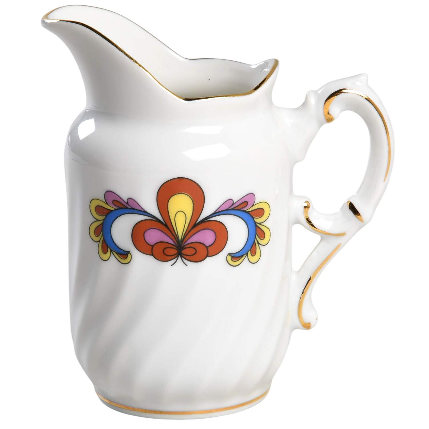 Farmer's Rose (Swirl, Gold Trim) Creamer by Porsgrund-1
