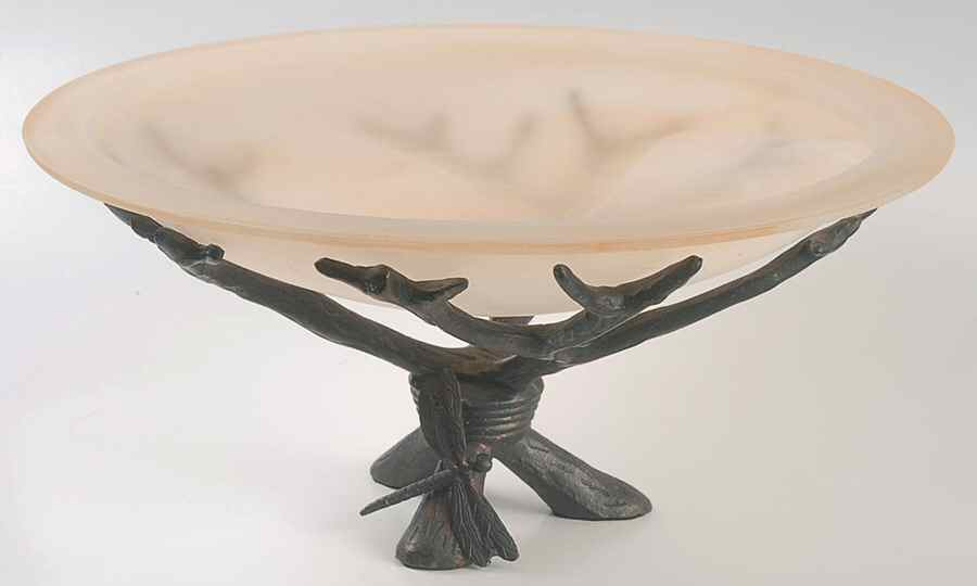 Naturewood Serenity Green Glass Statement Bowl W/Metal Stand by Pfaltzgraff-1