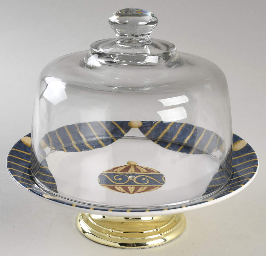 Royal Holiday 6 1/2"-7 1/2" Footed Cheese Plate w/ Glass Dome HC by Pfaltzgraff-1