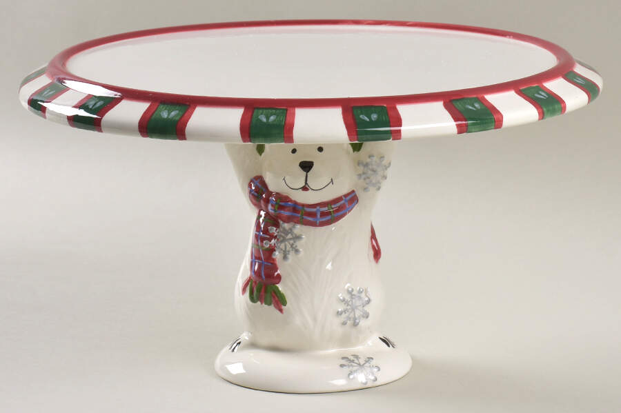 Snow Bear 10" Diameter Pedestal Cake Stand by Pfaltzgraff-1