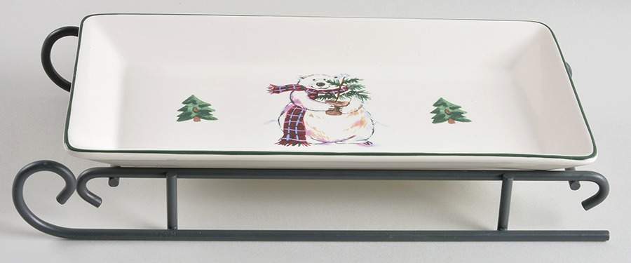 Snow Bear Sled Server-11" Rectangular Tray W/Iron Sled Stand by Pfaltzgraff-1