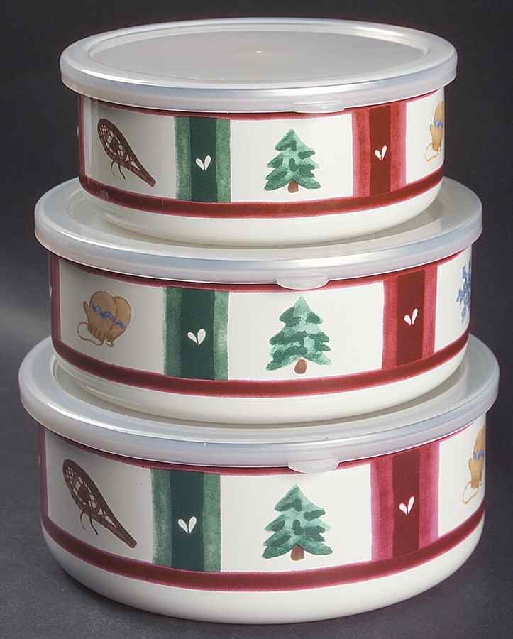 Snow Bear (3 Piece) Metal Bowl W/Plastic Lids (5", 6", 7") by Pfaltzgraff-1