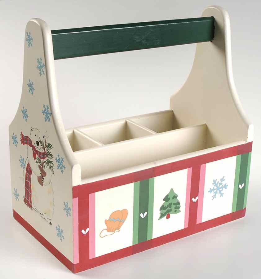 Snow Bear Wood Silverware/Napkin Caddy by Pfaltzgraff-1