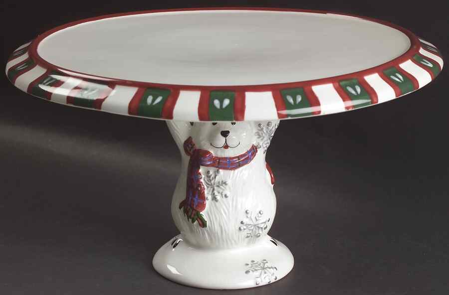 Snow Bear 12" Diameter Pedestal Cake Stand by Pfaltzgraff-1