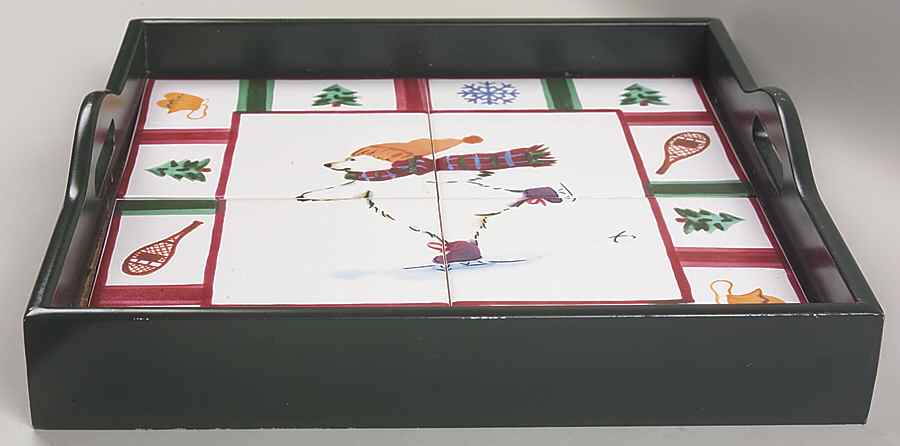 Snow Bear Wood Tote Tray with 4 Inserts by Pfaltzgraff-1