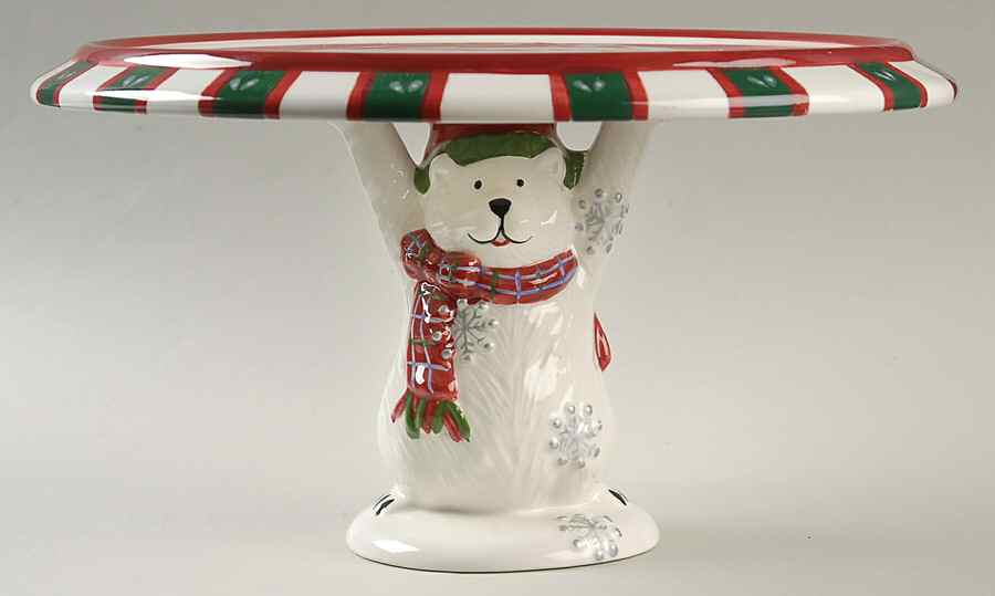 Snow Bear 12" Diameter Pedestal Cake Stand by Pfaltzgraff-1