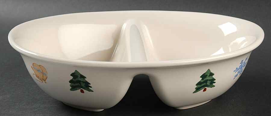 Snow Bear 10" Oval Divided Vegetable Bowl by Pfaltzgraff-1