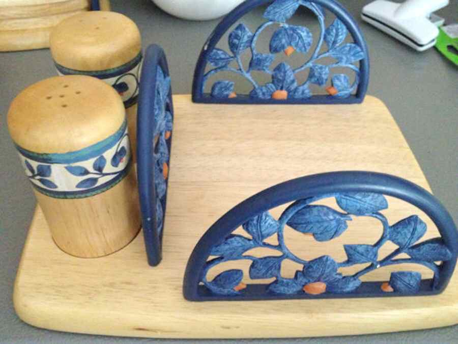 Orleans Salt & Pepper Set on Wood Napkin Holder Tray by Pfaltzgraff-1