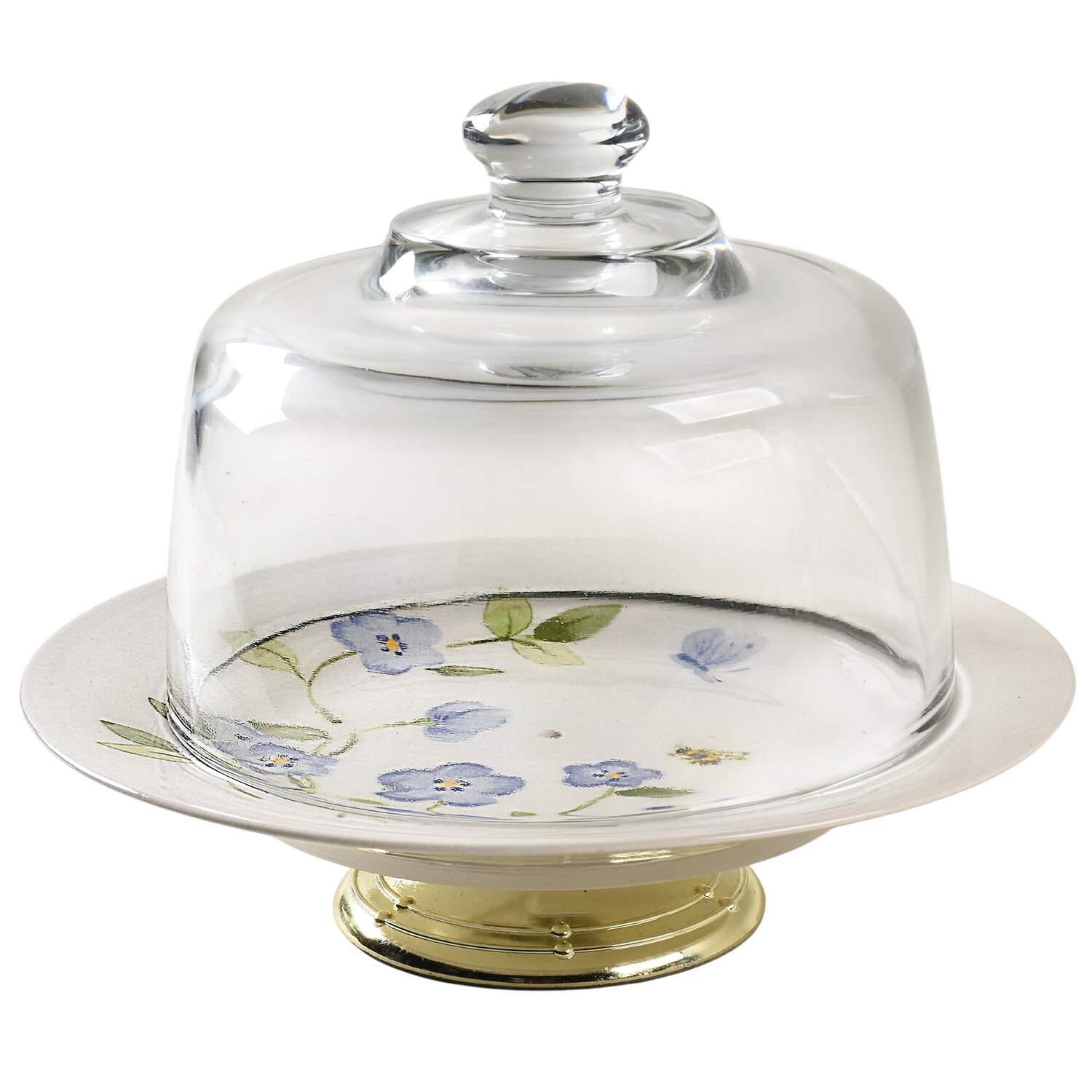 Petals 6 1/2"-7 1/2" Footed Cheese Plate w/ Glass Dome HC by Pfaltzgraff-1