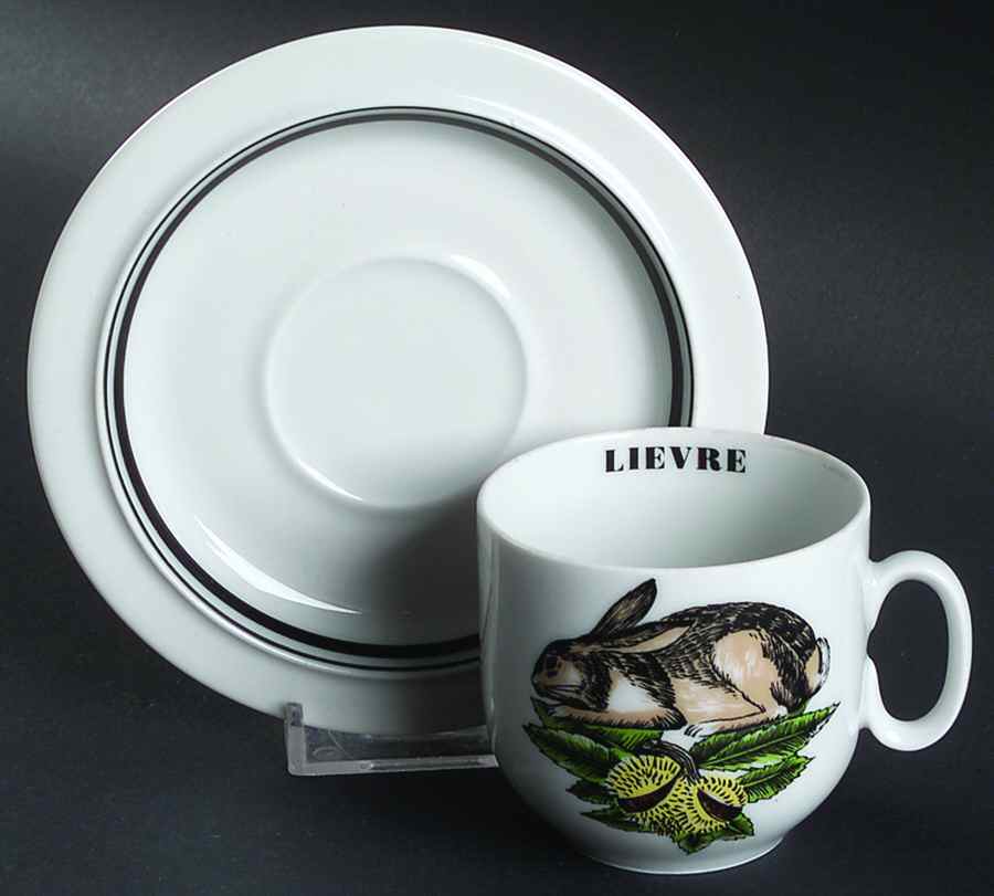 Service Chasse Flat Demitasse Cup & Saucer Set by Porcelaine d'Auteuil-1