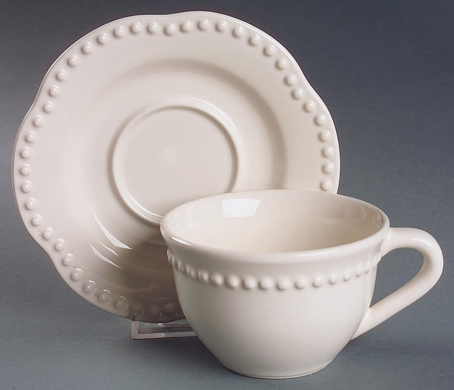 Emma White Flat Cup & Saucer Set by Pottery Barn China-1