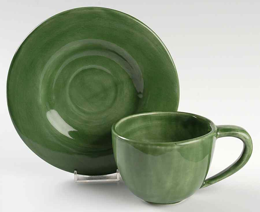 Sausalito Moss Green Flat Cup & Saucer Set by Pottery Barn China-1