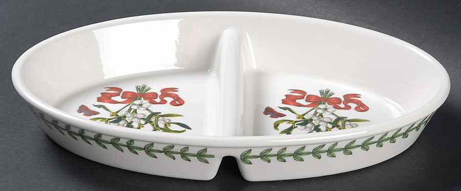 Botanic Garden Mistletoe 11" Oval Divided Vegetable Bowl by Portmeirion-1