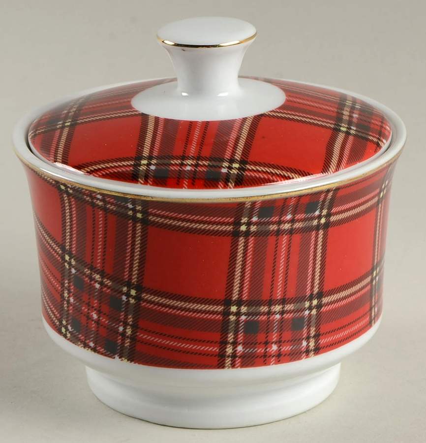 Red Plaid Sugar Bowl & Lid by Pacific Rim-1