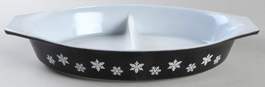 Snowflake (Charcoal) 12" Oval Divided Vegetable Bowl by Pyrex-1