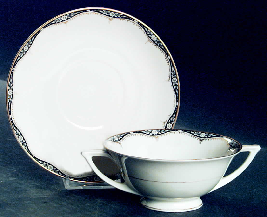 Victoria Black Footed Cream Soup Bowl & Saucer Set by Pirkenhammer-1