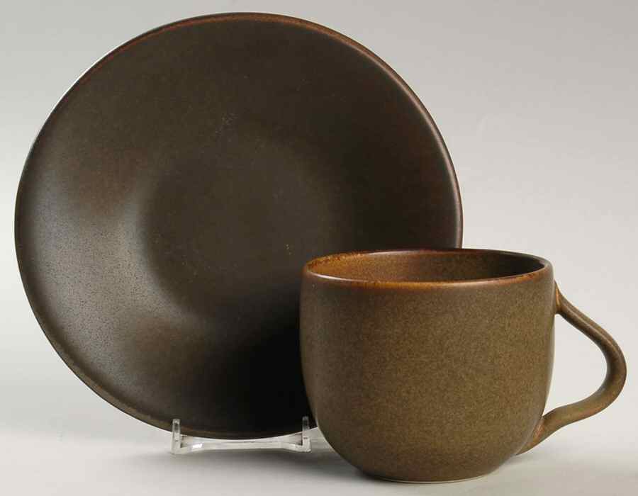 Ellipse Brown Flat Cup & Saucer Set by Pottery Barn China-1