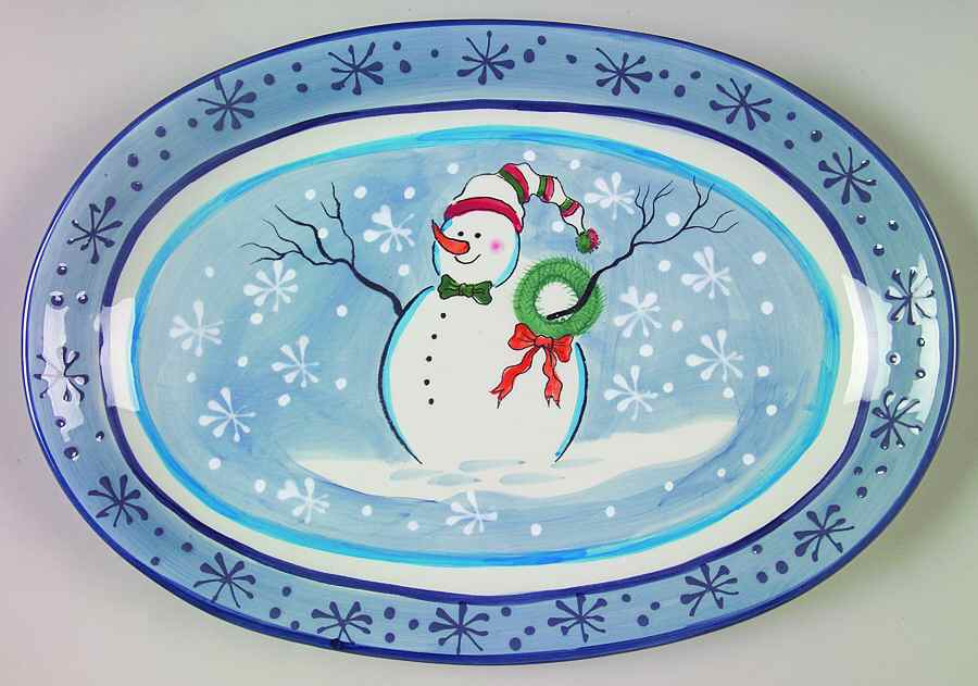 Snowman 14" Oval Serving Platter by Pacific Rim-1