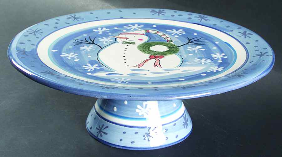 Snowman 12" Diameter Pedestal Cake Stand by Pacific Rim-1