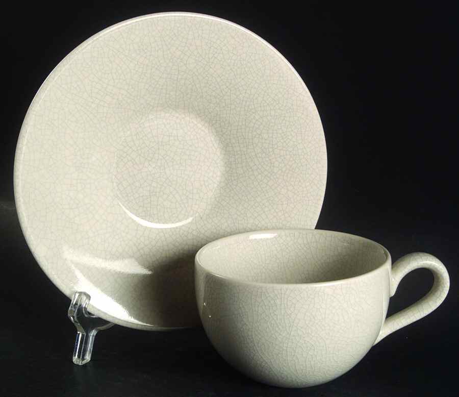 Crackle Creme Flat Cup & Saucer Set by Pottery Barn China-1