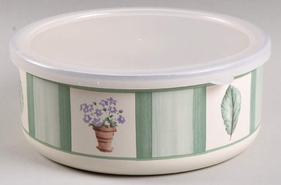 Flower Garden 71/4" Metal Bowl W/Plastic Lid by Pfaltzgraff-1
