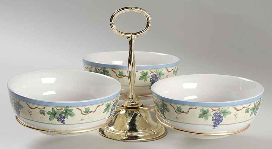 Merlot 7" x 12" 3-Part Relish & Metal Stand (CERC) HC by Pfaltzgraff-1