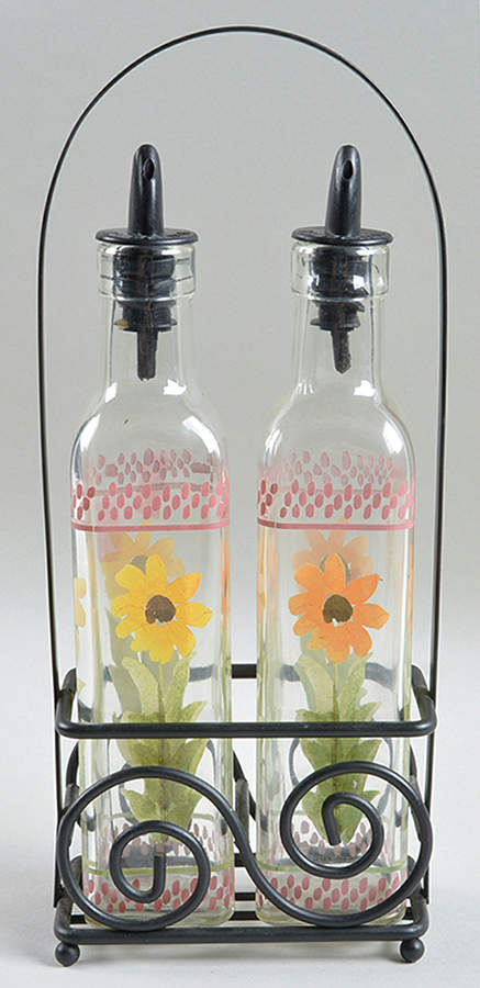 Pistoulet Set of 2 Glass Oils W/Drizzle Spouts & Metal Caddy by Pfaltzgraff-1