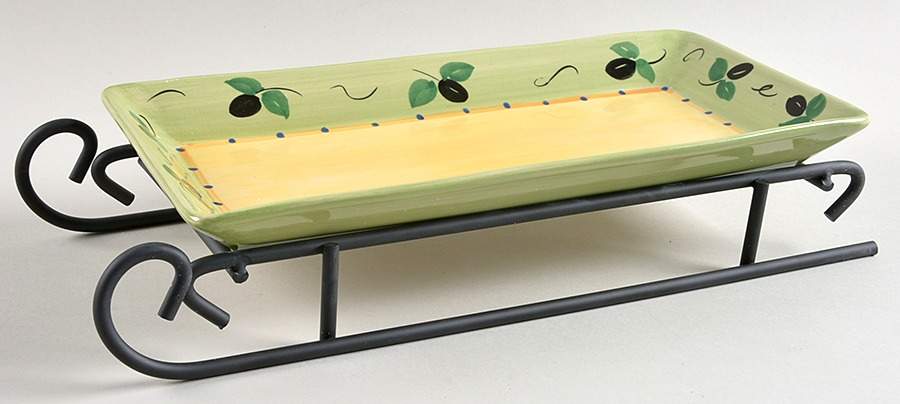 Pistoulet Sled Server-11" Rectangular Tray W/Iron Sled Stand by Pfaltzgraff-1
