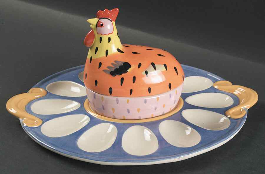 Pistoulet Sculpted Deviled Egg with Covered Bowl by Pfaltzgraff-1