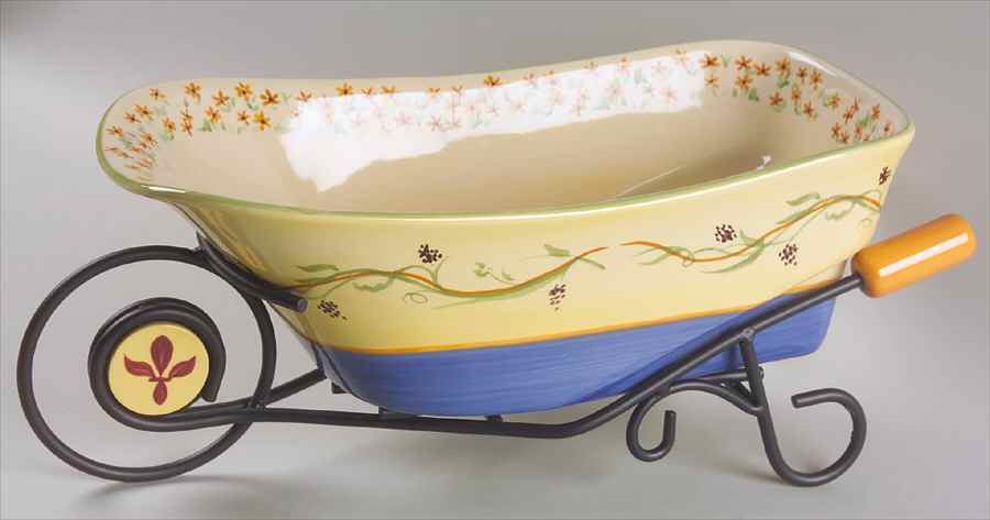 Pistoulet Wheelbarrow Serving Bowl W/Metal Frame by Pfaltzgraff-1