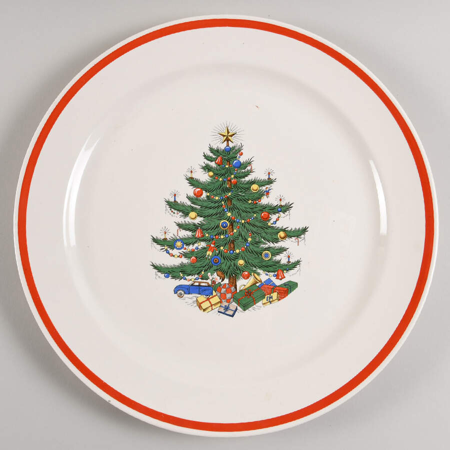 Christmas Tree Cream Chop Plate (Round Platter) by Plummer (NY)-1
