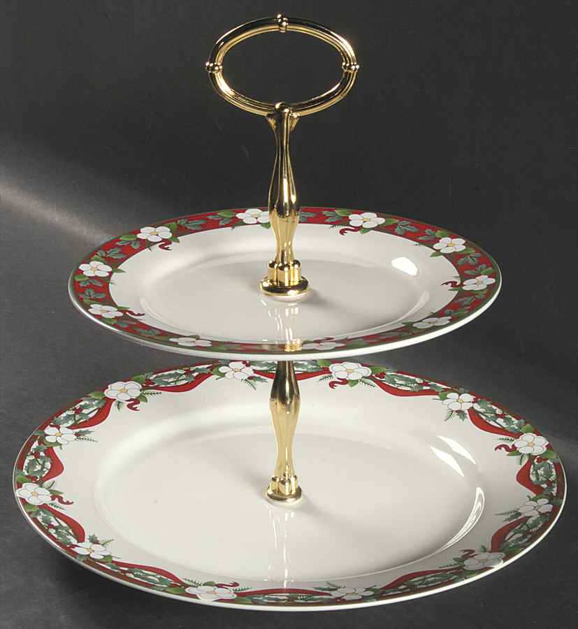 Yuletide (Stoneware) 2 Tiered Serving Tray (Dinner & Salad Plate) by Pfaltzgraff-1